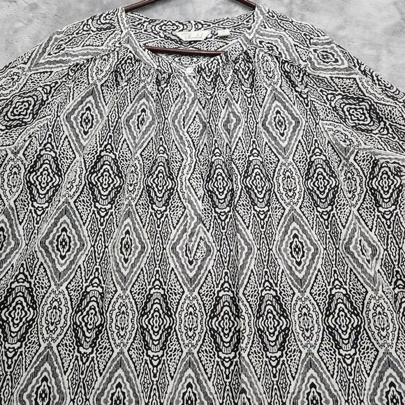 Caffe Marrakesh Top Women 2X Black White Popover Button Neck Short Sleeve Cotton - Picture 2 of 11
